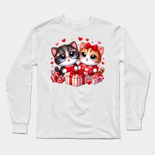 Valentines day kawaii kittens in love Long Sleeve T-Shirt